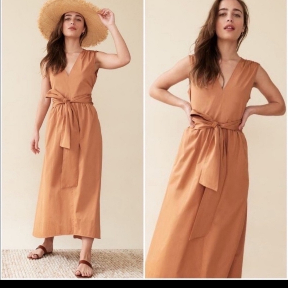 Jenni kayne Sz S Kate Poplin Maxi Dress Cotton Belted Cottagecore Euro Summer